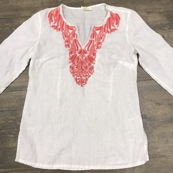 Charter Club Luxury Linen Embroidered 3/4 Sleeve‎ Tunic Women's Size Small - Picture 2 of 8